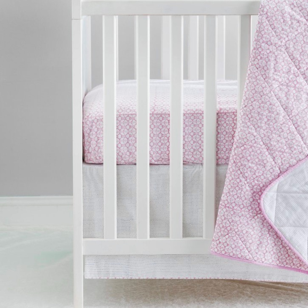 NWOT Block Printed Fitted Crib Sheet - Baby Girl - Pink Plum Shibori - Cotton